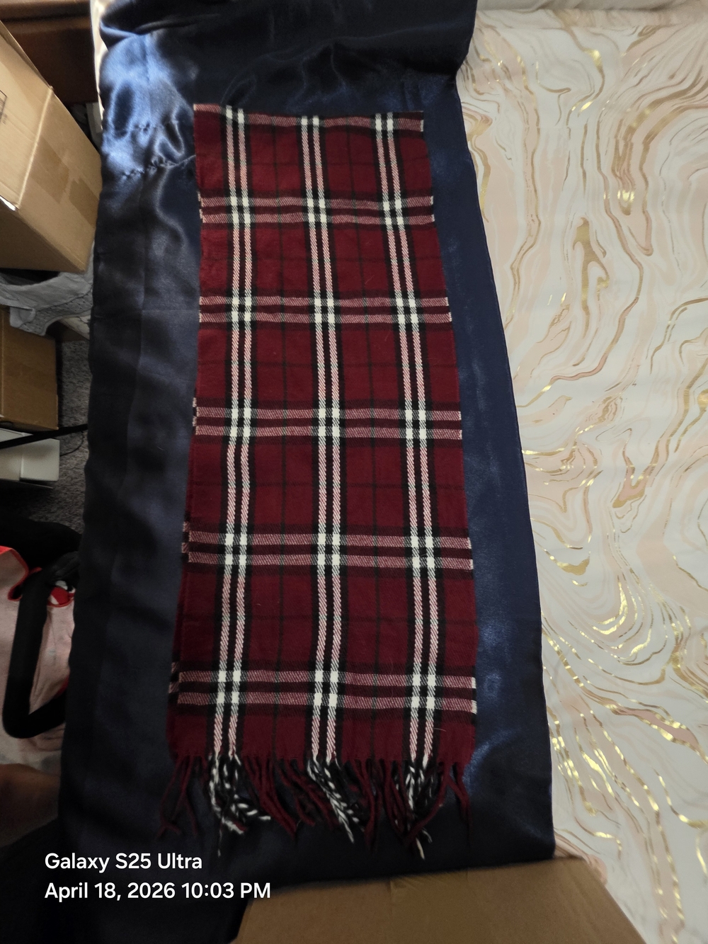 Burberry Red Tartan Fringe Scarf for Men. 100 Lambs Wool.